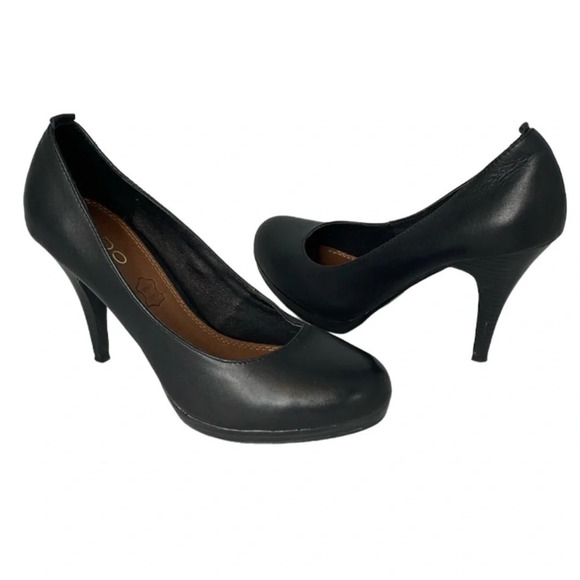 ALDO Black Genuine Leather Platform Pumps Shoes Heels Round Toe 8.5 - Picture 14 of 14